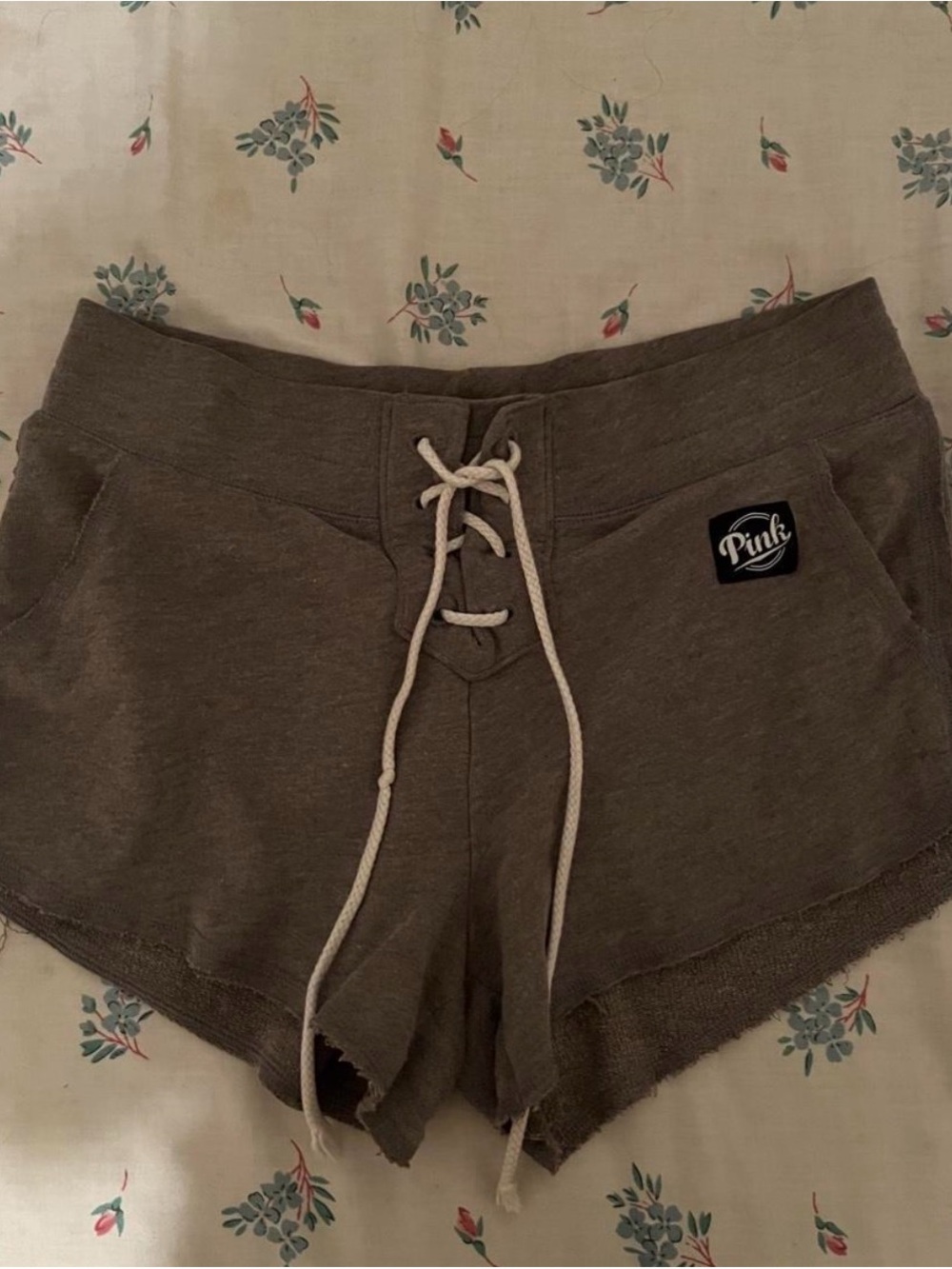 PINK Victoria's Secret Gray Lace-Up Athletic Shorts